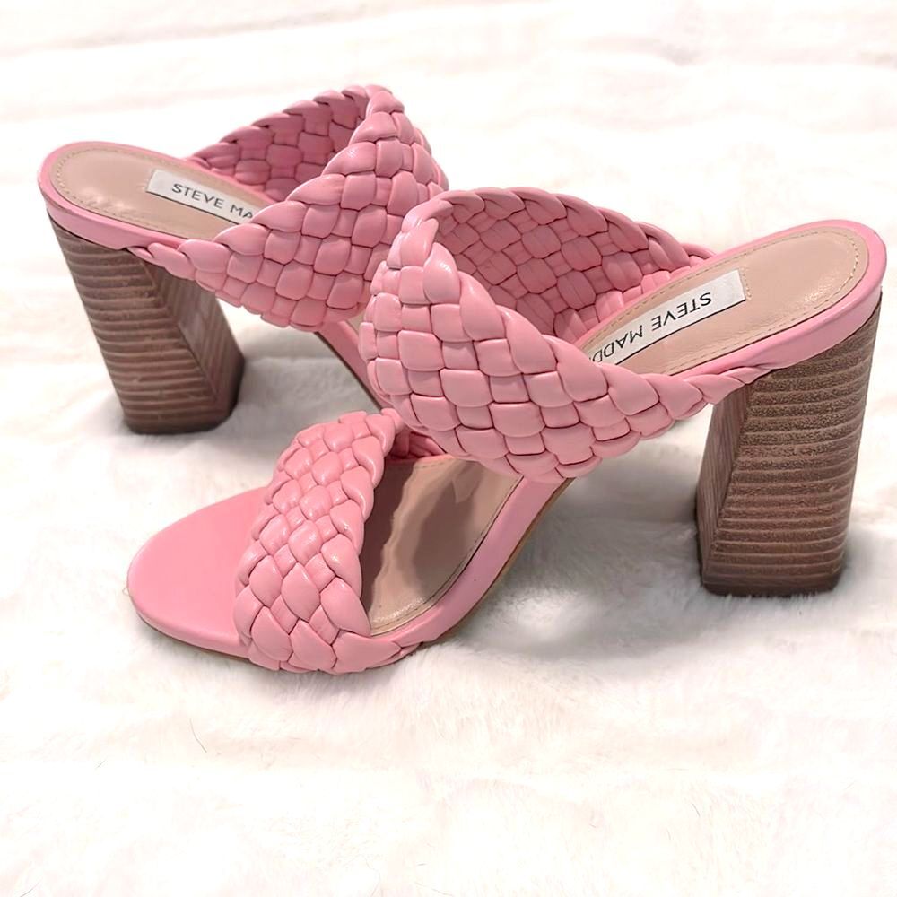 Steve Madden pink woven block heel braided sandals, sz 6
